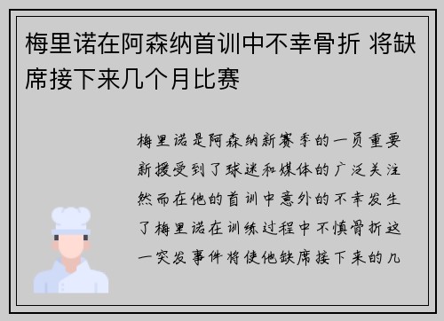 梅里诺在阿森纳首训中不幸骨折 将缺席接下来几个月比赛 梅里诺在阿森纳首训中不幸骨折 将缺席接下来几个月比赛